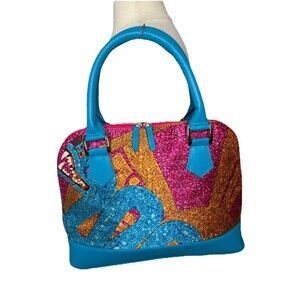 Pineda Covalin Shoulder Bag Made in Mexico Abstract Blue Pink Silk Vintage